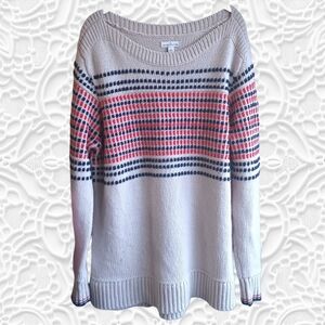 L.L. Bean Signature Women's Wide Neck Striped 100% Wool Pullover Sweater